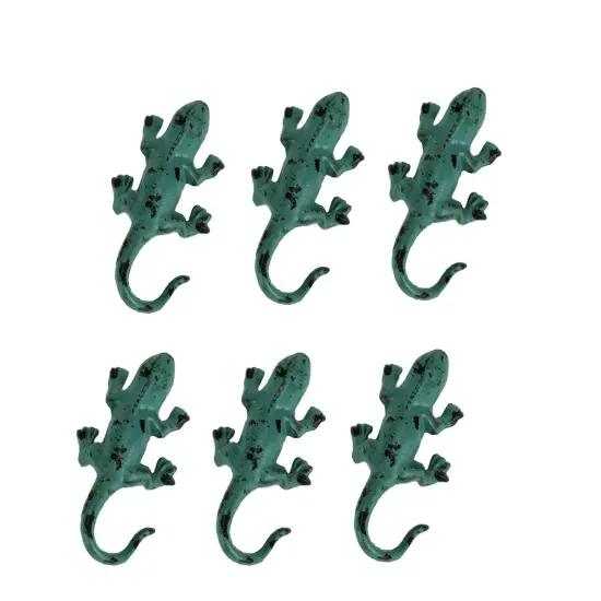 Distressed Green Metal Lizard Wall Hooks Set of 6 {1}