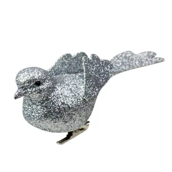 Northlight Glittered Bird Clip-On Christmas Ornament - 6" - Silver-tone {4}