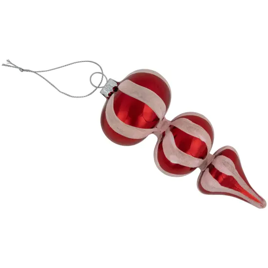 Northlight Shiny Red and Frosted Striped Candy Cane Finial Glass Christmas Ornament - 5.5" {6}
