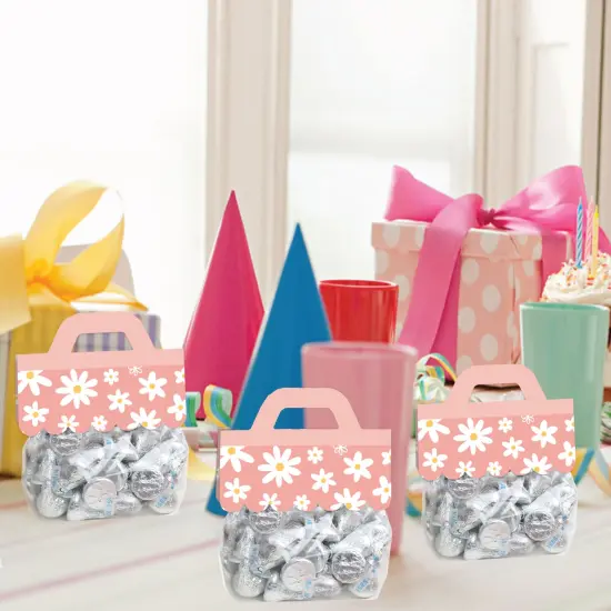 Big Dot of Happiness Pink Daisy Flowers - DIY Floral Party Clear Goodie Favor Bag Labels - Candy Bags with Toppers - Set of 24 {7}
