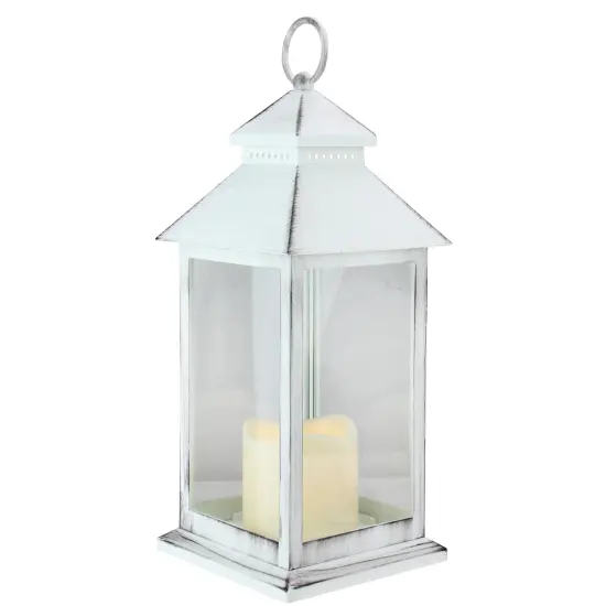 Northlight Brushed Candle Lantern with Flameless LED Candle - 12.5" - White {1}