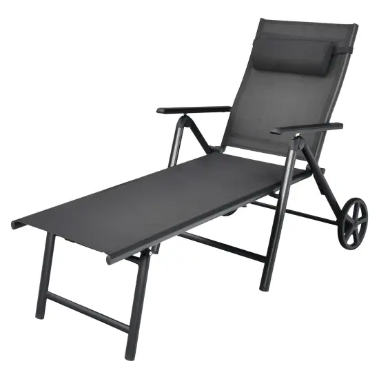 CostwayPatio Lounge Chair W/ Wheels Neck Pillow Aluminum Frame Adjustable {3}