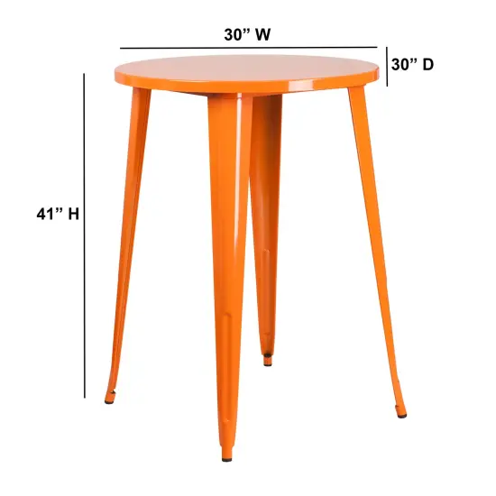 Emma and Oliver Commercial Grade 30" Round Colorful Metal Indoor-Outdoor Bar Height Dining Table Orange {3}