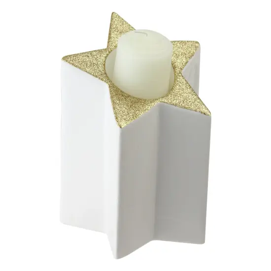 Northlight 6.25" Champagne Gold and White Glittered Candle Holder {1}