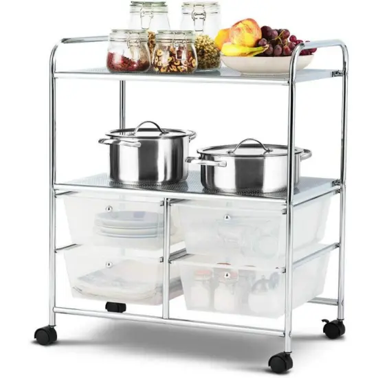 4 Drawers Shelves Rolling Storage Cart Rack Transparent {4}