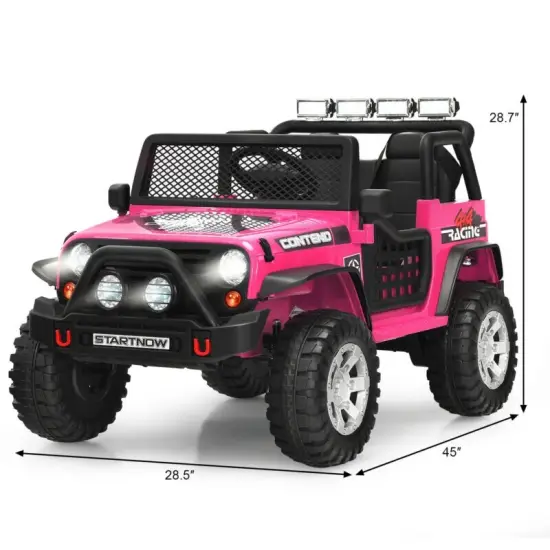 12V Kids Remote Control Electric Ride On Truck Car with Lights and Music Pink {2}