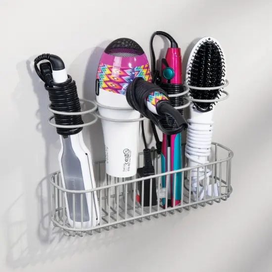 mDesign Metal Cabinet/Wall Mount Hair Care Styling Tool Storage Basket {2}
