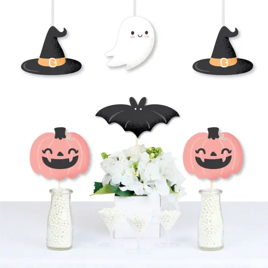 Big Dot of Happiness Pastel Halloween - Ghost, Hat, Bat and Pumpkin Decorations DIY Pink Pumpkin Party Essentials - Set of 20 {1}