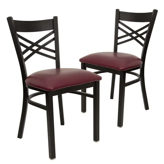Emma and Oliver 2 Pack "X" Back Metal Restaurant Chair BurgVYL/BlackMetal {1}