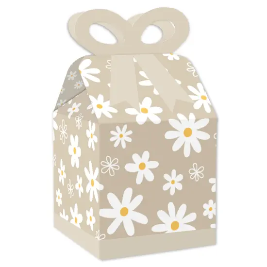Big Dot of Happiness Tan Daisy Flowers - Square Favor Gift Boxes - Floral Party Bow Boxes - Set of 12 {1}