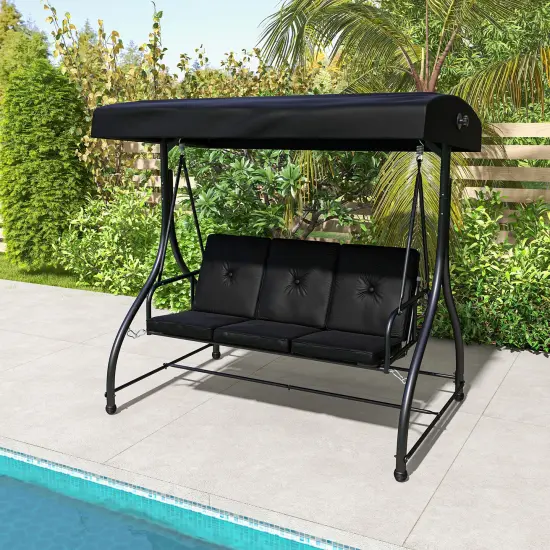Costway 3-Seat Outdoor Converting Patio Swing Glider Adjustable Canopy Porch Swing Coffee/Black/Wine {1}