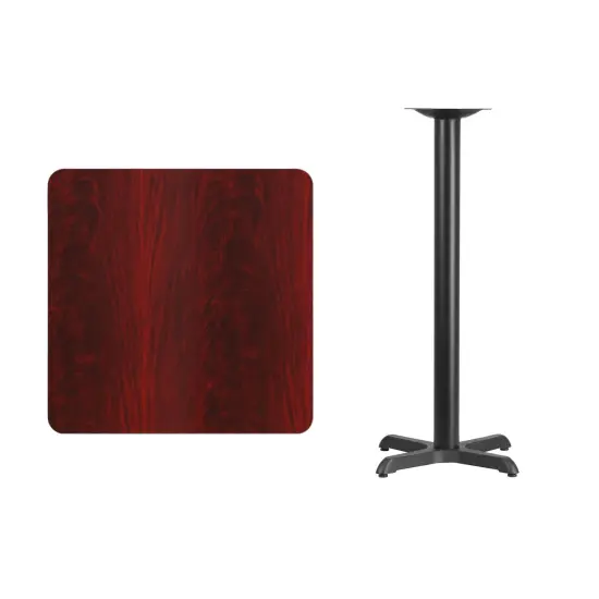 Emma and Oliver 30" Square Laminate Table Top with 22"x22" Bar Height Table Base Mahogany {3}