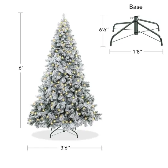 Casafield Realistic Snow-Flocked Pine Artificial Holiday Christmas Tree with Sturdy Metal Stand {6}