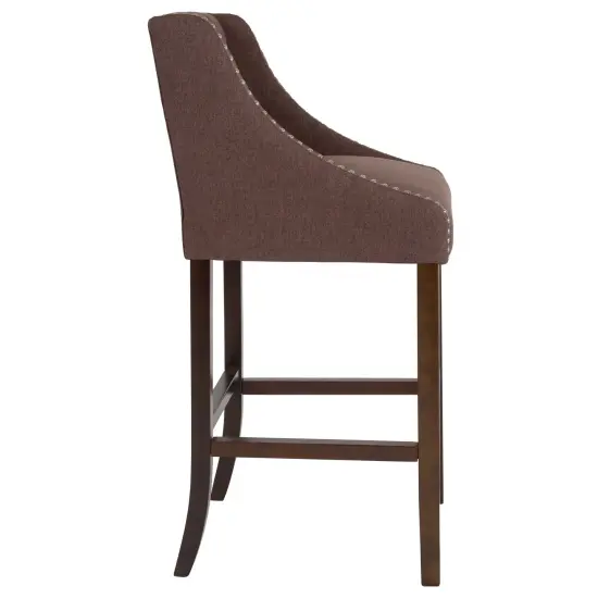 Merrick Lane Hadleigh Upholstered Barstool 30" High Transitional Tufted Barstool with Accent Nail Trim Black LeatherSoft {9}