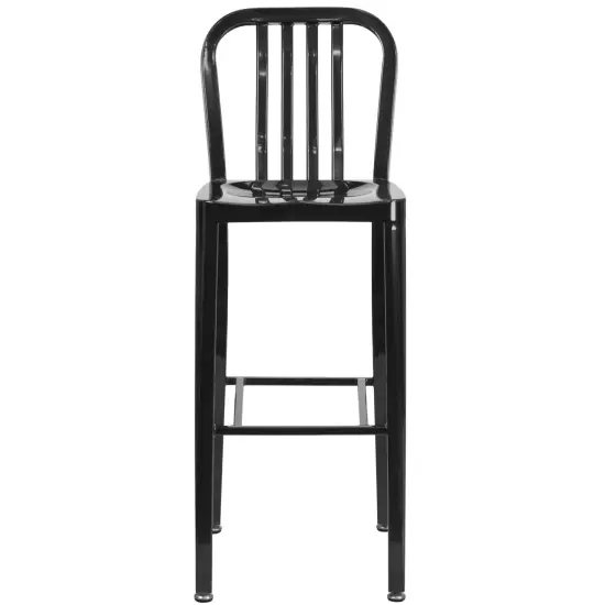 Merrick Lane Santorini 30 Inch Galvanized Steel Indoor/Outdoor Counter Bar Stool With Slatted Back And Powder Coated Finish Black {3}