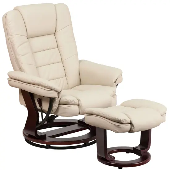 Emma and Oliver Multi-Position Stitched Recliner & Ottoman with Swivel Base Beige {2}