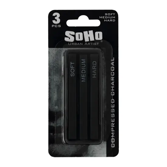 SoHo Urban Artist Compressed Charcoal Sticks, Assorted Pack of 3 - Soft, Medium, and Hard - for Charcoal Drawing and Charcoal Art, Perfect for Artists, Students & Professionals {1}