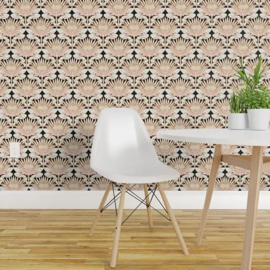 Pre-Pasted Wallpaper 2FT Wide Art Deco King Protea Blush Pink Floral Botanical Flower Custom Pre-pasted Wallpaper by Spoonflower {1}
