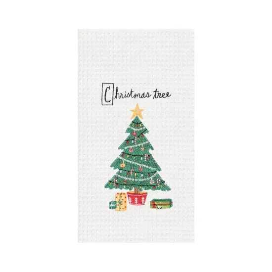 27" x 18' Holiday Christmas Tree Cotton Embroidered & Waffle Weave Kitchen Dish Towel {1}
