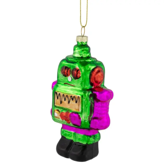 Northlight 5" Green and Purple Robot Glass Christmas Ornament {5}