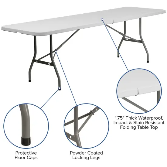 Emma and Oliver 30"W x 96"L Bi-Fold Plastic Event/Training Folding Table Set with 10 Folding Chairs Black {2}