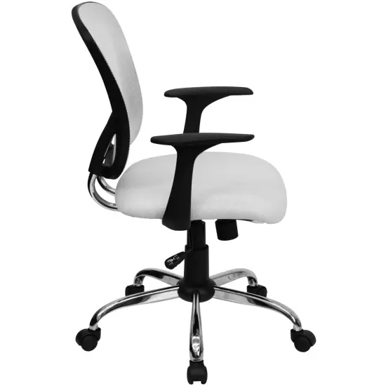 Emma and Oliver Mid-Back Mesh Swivel Task Office Chair with Chrome Base and Arms White {5}