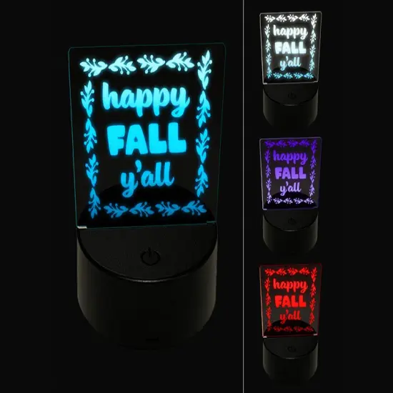 Happy Fall Y'all Autumn Foliage 3D Illusion LED Night Light Sign Nightstand Desk Lamp {1}