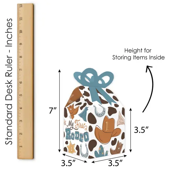 Big Dot of Happiness My First Rodeo - Square Favor Gift Boxes - Little Cowboy 1st Birthday Party Bow Boxes - Set of 12 {7}