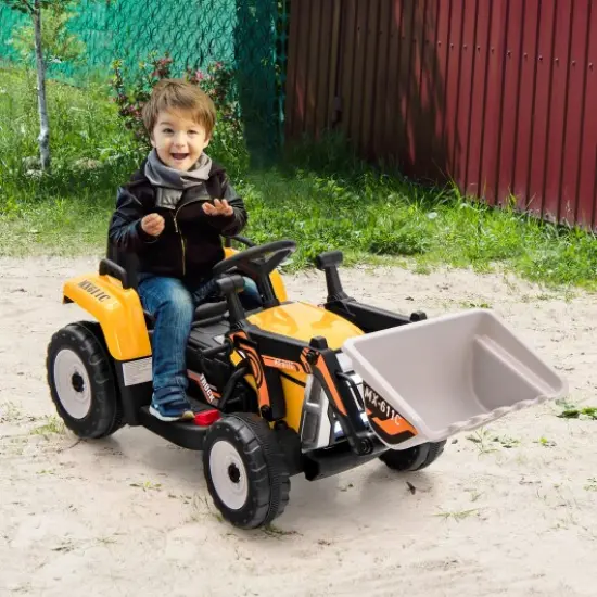 Kids Ride-On Excavator with Manual and Remote Control, LED Lights Yellow {2}