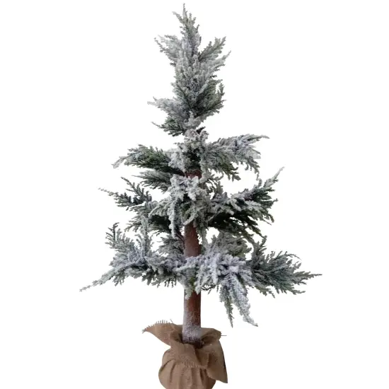 Northlight Heavily Flocked Pine Christmas Tree in Natural Jute Base - 35.25" Green {1}