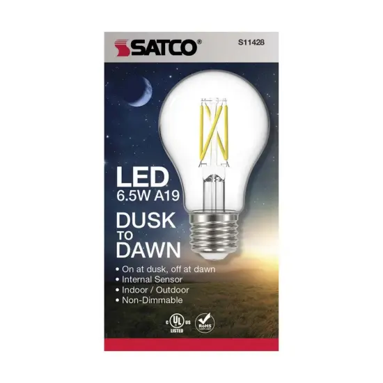Satco 6.5w A19 LED Dusk to Dawn w/ PhotoCell 2700K Medium base 120v - 60w-equiv Warm White {3}