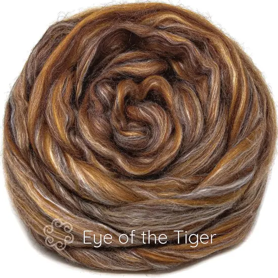Silk Merino Blended Roving. Soft Combed Top Fiber for Spinning, Felting, & Fiber Arts. Eye of the Tiger {1}