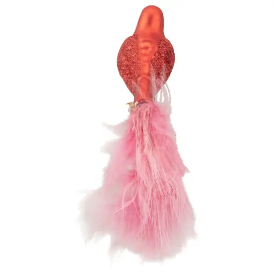 Northlight Glitter Winged Bird Clip On Glass Christmas Ornament - 5.5" - Orange Red and Pink {7}