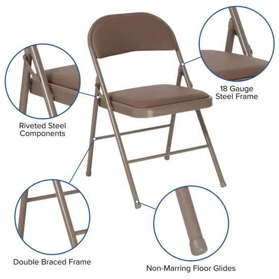 Emma and Oliver 4 Pack Vinyl Padded Metal Frame Event/Home Office Folding Chair Gray {7}