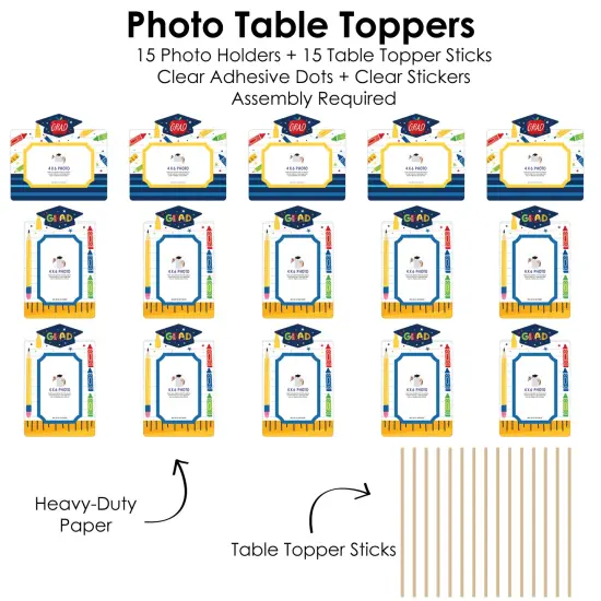 Big Dot of Happiness Elementary Grad - Kids Graduation Party Picture Centerpiece Sticks - Photo Table Toppers - 15 Pieces {6}