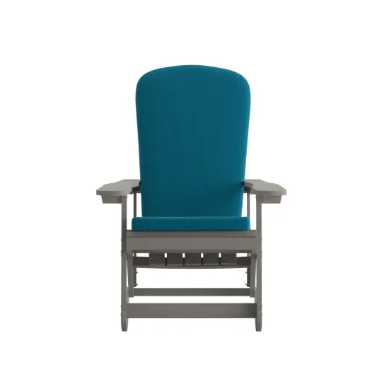 Merrick Lane Atlantic All-Weather Polyresin Adirondack Rocking Chair with Vertical Slats and Weather Resistant Cushions Gray/Teal {3}