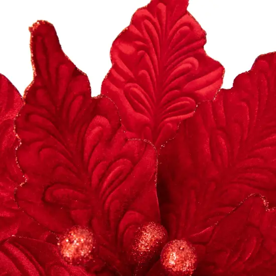 Northlight 24" Glittered Red Poinsettia Christmas Stem Spray {5}