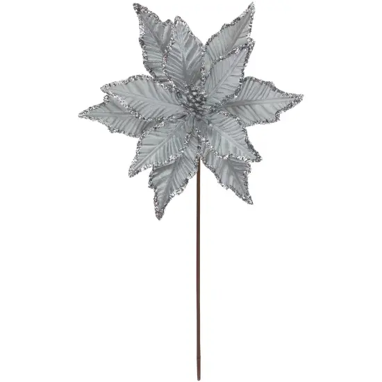 Northlight 25" Glittered Silver Poinsettia Christmas Stem Spray {1}