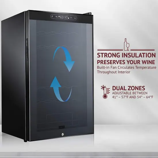 Schmecke 33-Bottle Dual Zone Wine Fridge, Freestanding Wine Refrigerator, Small Wine Cooler Stainless Steel {8}