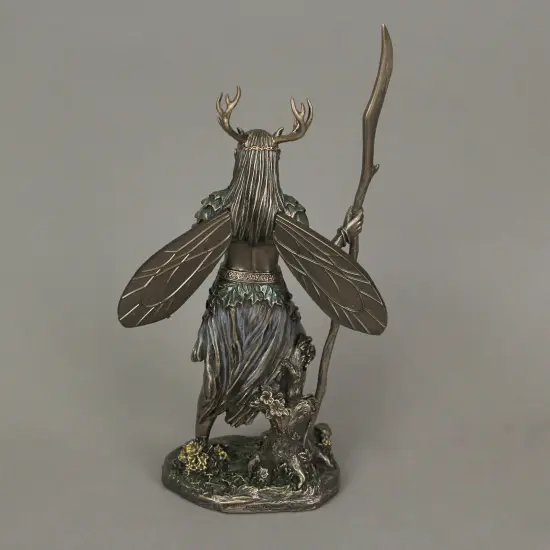 Celtic Antler Druid Wielding Staff Bronze Resin Statue Pagan Decor Sculpture {4}