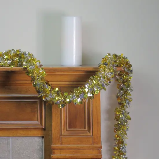 Northlight Boa Wide Cut Tinsel Christmas Garland - 12' x 4" - Gold and Silver - Unlit {4}