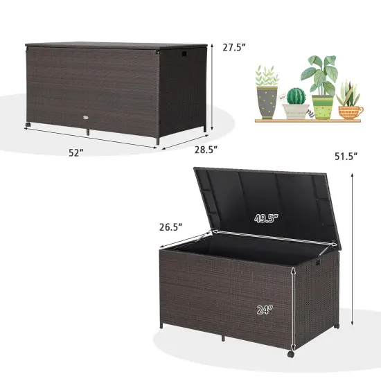 Costway 133 Gallon Patio Rattan Storage Deck Box Container Wheel Handle W/Liner {4}