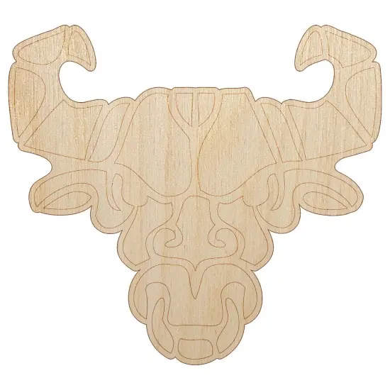 Stylized Tribal Bull Head with Nose Ring Unfinished Wood Shape Piece Cutout for DIY Craft Projects {7}