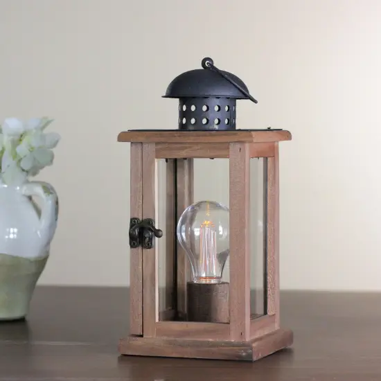 Gerson 10" Brown and Black LED Lighted Square Hanging Indoor Lantern {5}