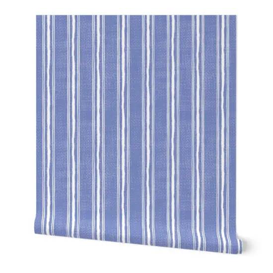 Peel & Stick Wallpaper 2FT Wide Blue Summer Contemporary And White Vertical Stripes Thin Modern Beach Costal Boho Chic Custom Removable Wallpaper by Spoonflower {7}