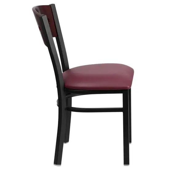 Emma and Oliver Decorative 4 Square Back Metal Restaurant Dining Chair Mahog/BurgVYL/Black {4}