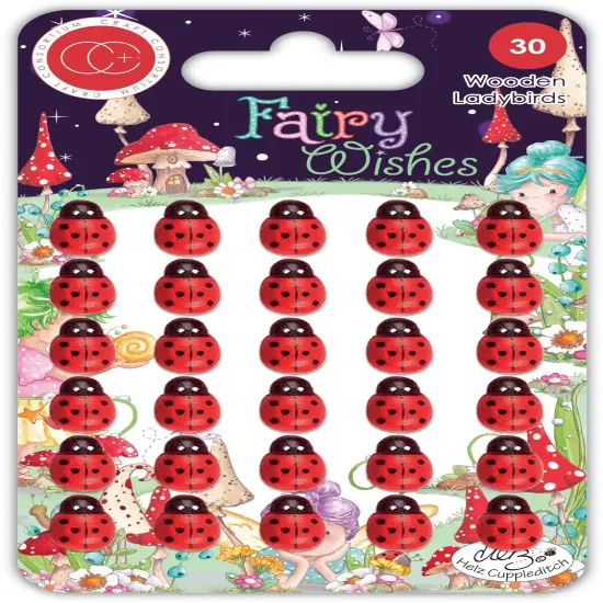 Craft Consortium Adhesive Wooden Embellishments 30/Pkg-Fairy Wishes; Ladybirds {1}