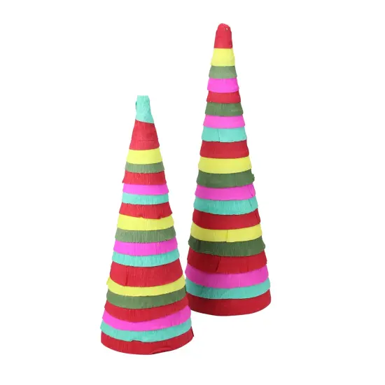 Raz Set of 2 Red and Pink Tiered Cone Christmas Tabletop Decor 16'' {3}