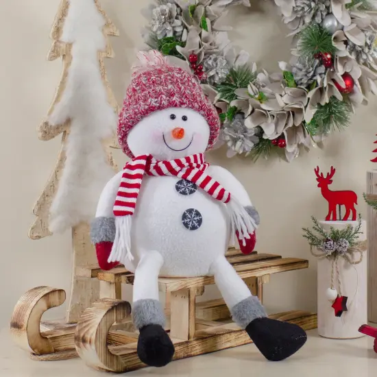 Northlight Sitting Winter Snowman Christmas Decoration - 16" - Red and White {3}