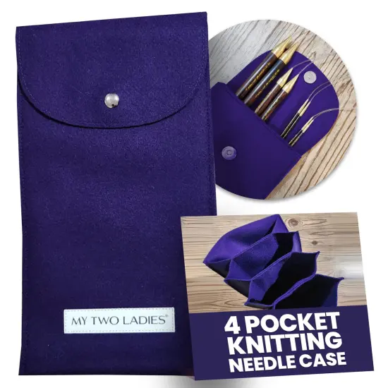 My Two Ladies | Knitting Needle Case - Custom 4 Pocket Felt Case for Needles & Accessories Purple {1}